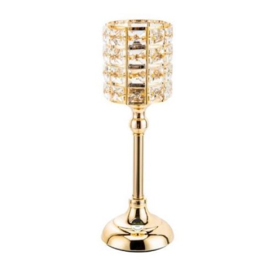 Κηροπήγιο με πόδι μέταλλο/γυαλί χρυσό 8x11x32εκ.