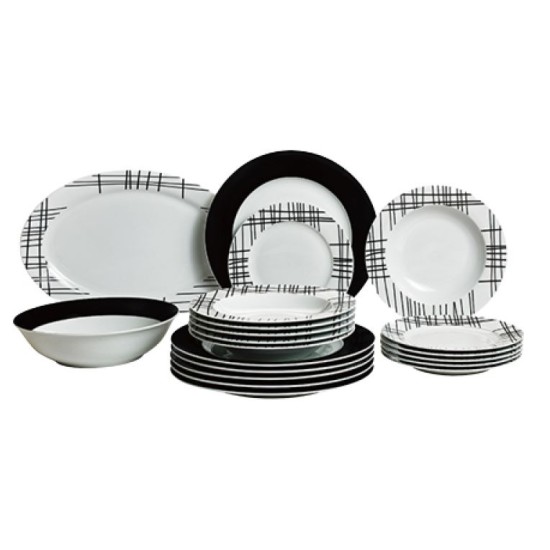 Σετ φαγητού 20 τεμαχίων πορσελάνης μαύρο/λευκό καρώ