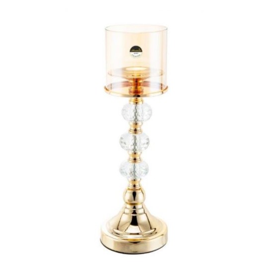 Κηροπήγιο με πόδι μέταλλο/γυαλί χρυσό 9,7x11,5x35,5εκ.