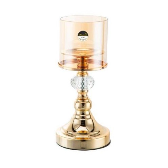 Κηροπήγιο με πόδι μέταλλο/γυαλί χρυσό 9,7x11,5x26εκ.
