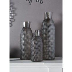 Ανθοδοχείο γυάλινο με ανάγλυφο ασημί 13,5x30εκ.