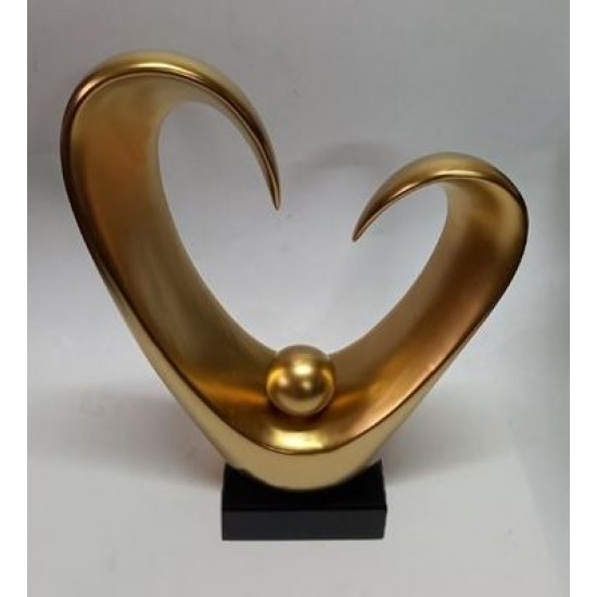 Διακοσμητικό ανοιχτή καρδιά κεραμικό χρυσό με ξύλινη βάση Υ32εκ.