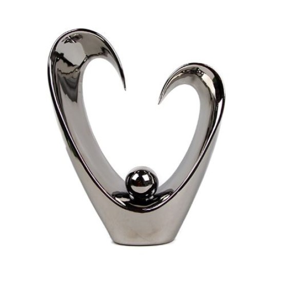 Διακοσμητικό ανοιχτή καρδιά κεραμικό ασημί 31,75εκ.