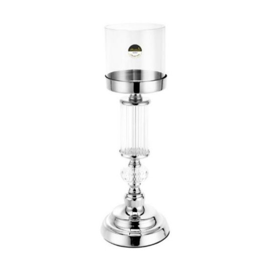 Κηροπήγιο με πόδι μέταλλο/γυαλί ασημί 9,8x12x36,2εκ.