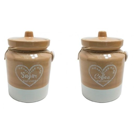 Σετ 2 βάζα κεραμικά καφέ-ζάχαρη μπεζ/λευκό 11,5x11,5x17εκ.