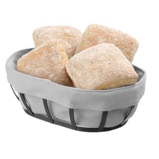 Ψωμιέρα-καλαθάκι μεταλλική με πάνινη θήκη μαύρο/γκρι 25x16x7,5εκ.