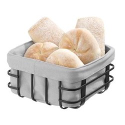 Ψωμιέρα-καλαθάκι μεταλλική με πάνινη θήκη μαύρο/γκρι 19x19x10εκ.