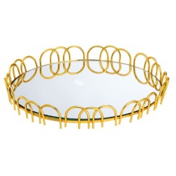 Δίσκος μεταλλικός στρόγγυλος με τζάμι χρυσός 35εκ.