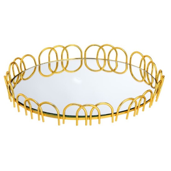 Δίσκος μεταλλικός στρόγγυλος με τζάμι χρυσός 35εκ.