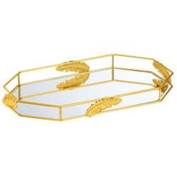 Δίσκος μεταλλικός με τζάμι χρυσός 41x25εκ.