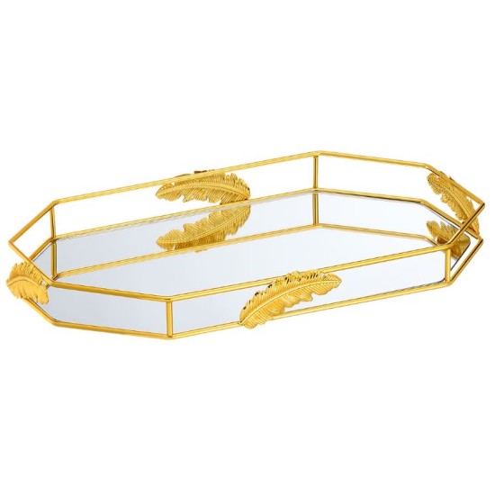 Δίσκος μεταλλικός με τζάμι χρυσός 41x25εκ.