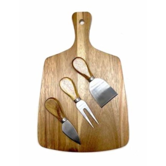 Σετ πλατώ τυριών ξύλινο με 2 μαχαίρια και 1 πηρούνα 31x20x1,5εκ.