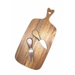 Σετ πλατώ τυριών ξύλινο με μαχαίρι και πηρούνα 32x15x1,5εκ.
