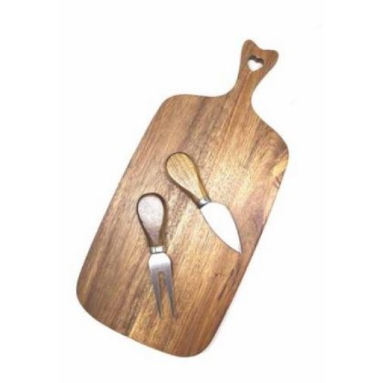 Σετ πλατώ τυριών ξύλινο με μαχαίρι και πηρούνα 32x15x1,5εκ.
