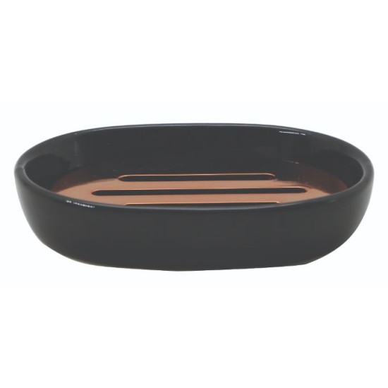 Σαπουνοθήκη κεραμική μαύρη/μπρονζέ 12,5x10x2,5εκ. ESTIA