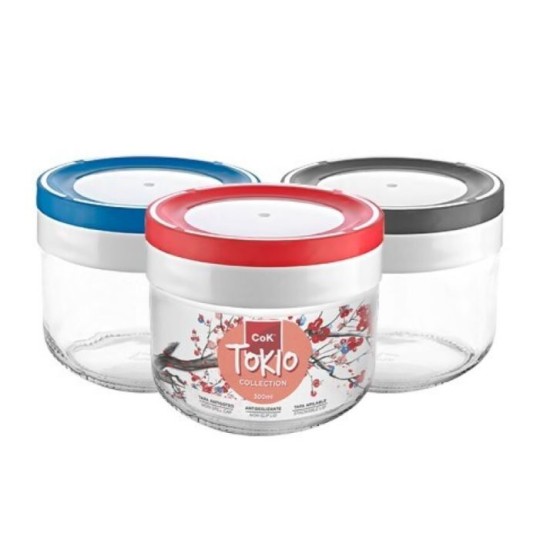 Βάζο αποθήκευσης τροφίμων γυαλί/πλαστικό 300ml Tokio