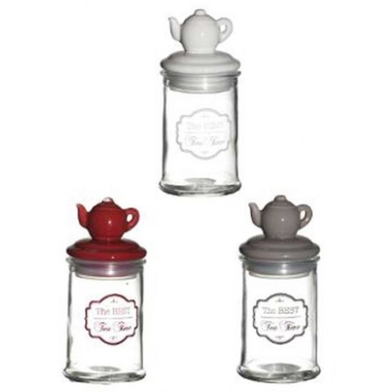 Βάζο γυάλινο με πορσελάνινο καπάκι 3 χρώματα 20εκ.