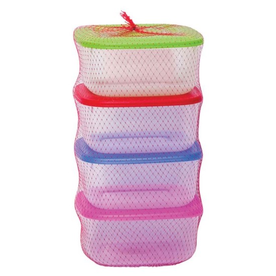 Σετ 4 φαγητοδοχείο τετράγωνα πλαστικά σε δίχτυ 1.5L