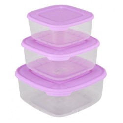 Σετ 3 φαγητοδοχεία πλαστικά τετράγωνα 950/1500/2500ml