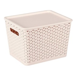 Κουτί αποθήκευσης με καπάκι πλαστικό rattan μπεζ 27x27x15εκ.