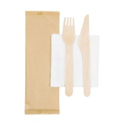 Σετ 100 τεμάχια μαχαιροπίρουνα ξύλινα με πετσέτα μιας χρήσης 16εκ.