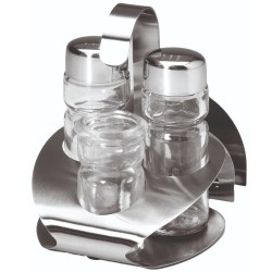 Σετ αλατοπίπερο 4 θέσεων ανοξείδωτο/γυαλί 9x10,5x12εκ.