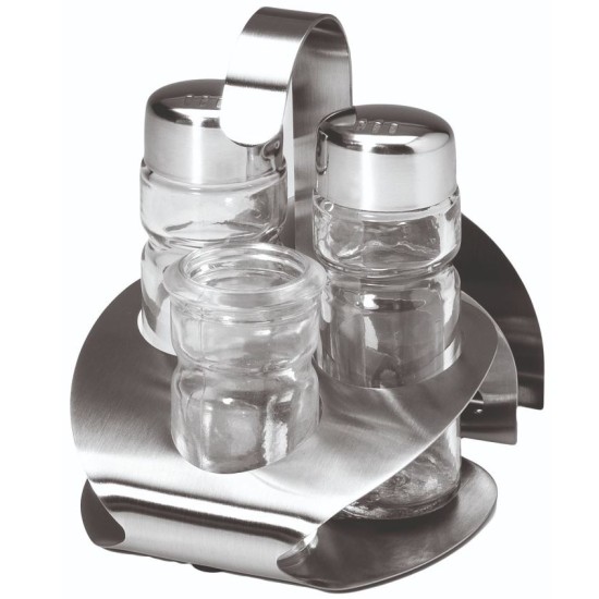 Σετ αλατοπίπερο 4 θέσεων ανοξείδωτο/γυαλί 9x10,5x12εκ.