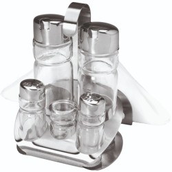 Σετ λαδόξυδο/αλατοπίπερο 6 θέσεων ανοξείδωτο/γυαλί