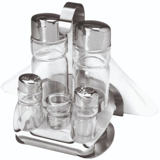 Σετ λαδόξυδο/αλατοπίπερο 6 θέσεων ανοξείδωτο/γυαλί