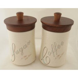 Σετ 2 βάζα καφέ-ζάχαρη πορσελάνη/ξύλο 20x11x11εκ.