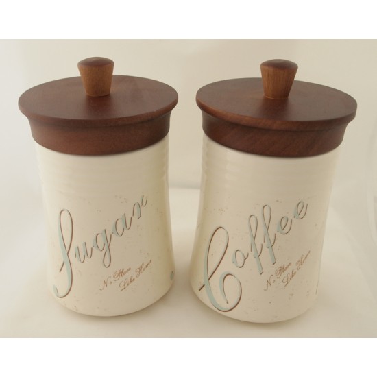 Σετ 2 βάζα καφέ-ζάχαρη πορσελάνη/ξύλο 20x11x11εκ.