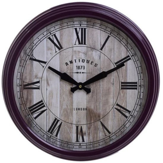 Ρολόι τοίχου μεταλλικό μωβ/φυσικό 46x7εκ.