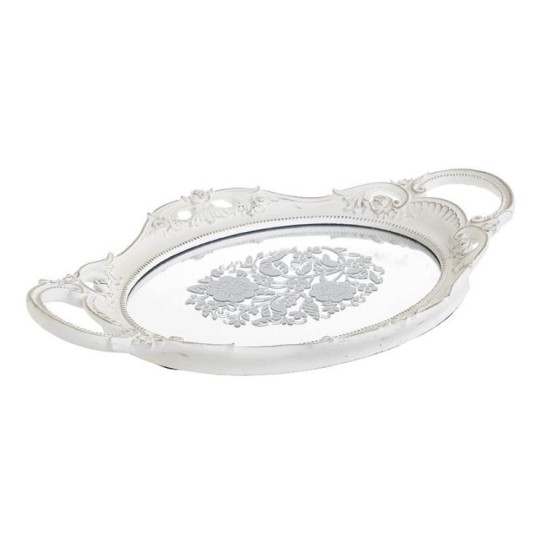 Δίσκος με καθρέφτη polyresin λευκός 39x25x5εκ.