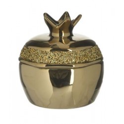 Δοχείο με καπάκι ρόδι κεραμικό χρυσό 14x16εκ.