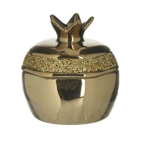 Δοχείο με καπάκι ρόδι κεραμικό χρυσό 14x16εκ.