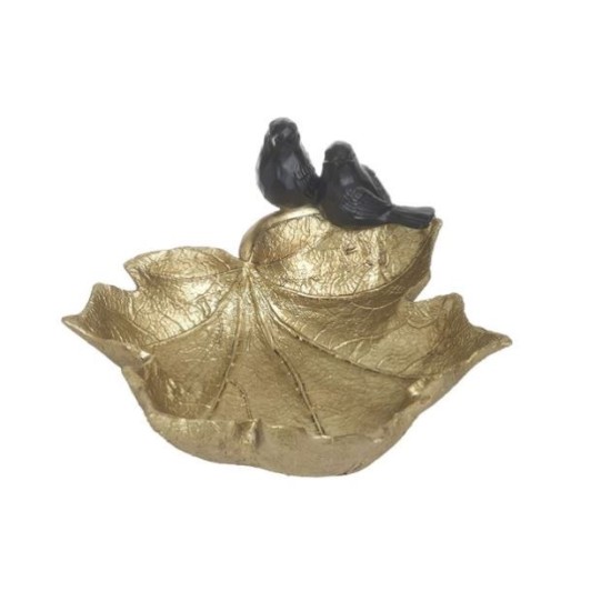 Διακοσμητική πιατέλα φύλλο resin χρυσή/μαύρη 22x25x12εκ.