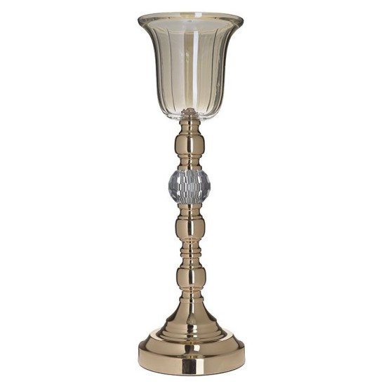 Κηροπήγιο μεταλλικό/γυάλινο χρυσό 15x49εκ.