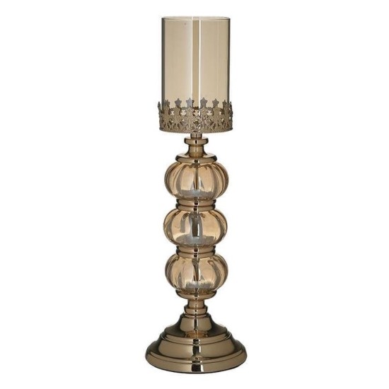 Κηροπήγιο μέταλλο/γυαλί χρυσό 12x38εκ.