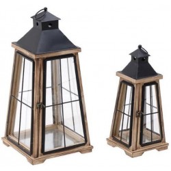 Σετ 2 φανάρια ξύλο/μέταλλο καφέ/μαύρο