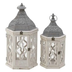 Σετ 2 φανάρια ξύλο/μέταλλο λευκό/γκρι