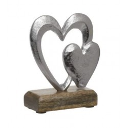 Διακοσμητικό επιτραπέζιο καρδιές μέταλλο/ξύλο natural/ασημί 15x5x14εκ.
