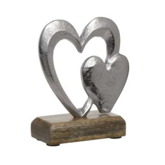 Διακοσμητικό επιτραπέζιο καρδιές μέταλλο/ξύλο natural/ασημί 15x5x14εκ.
