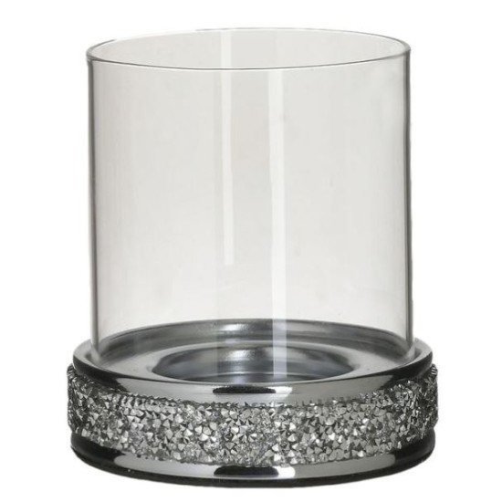 Κηροπήγιο μέταλλο/γυαλί ασημί 10x12εκ.