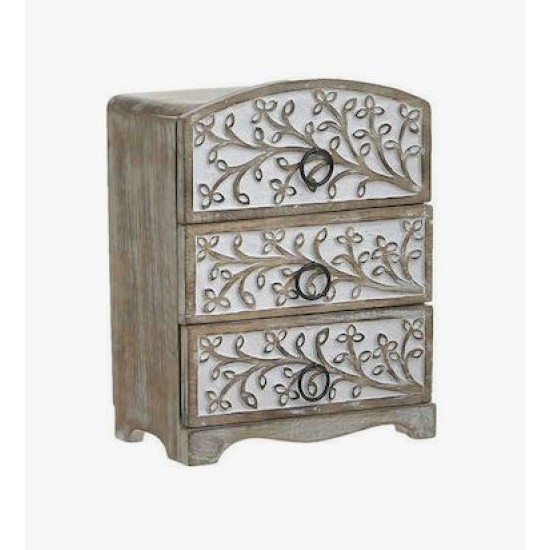 Μπιζουτιέρα ξύλινη αντικέ λευκή/natural 18x12x24εκ.