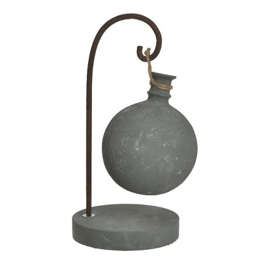 Βάζο κρεμαστό τσιμέντο/μέταλλο αντικέ γκρι 17x17x35εκ.