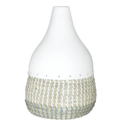 Ανθοδοχείο μπαμπού/ψάθινο natural/λευκό 20x30εκ.