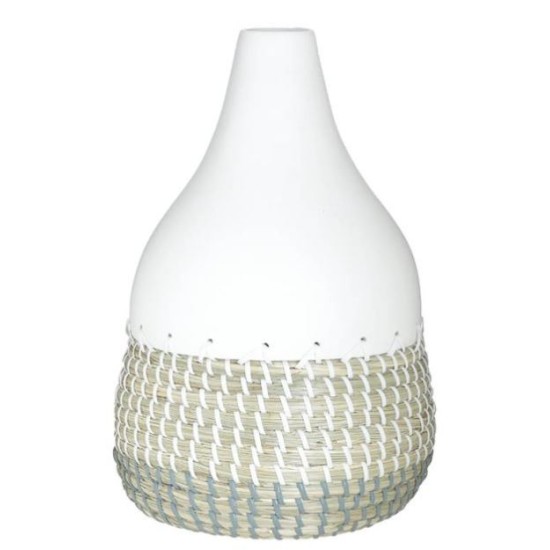 Ανθοδοχείο μπαμπού/ψάθινο natural/λευκό 20x30εκ.