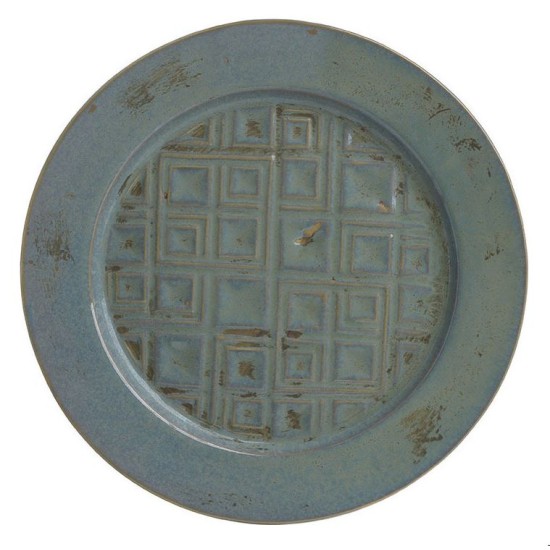 Πιατέλα κεραμική αντικέ πράσινη/μπεζ 32x4εκ.