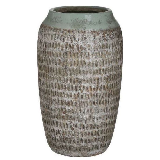 Ανθοδοχείο κεραμικό αντικέ βεραμάν/μπεζ 17x31εκ.