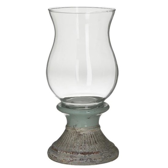 Κηροπήγιο κεραμικό/γυαλί αντικέ βεραμάν/μπεζ 15x30εκ.